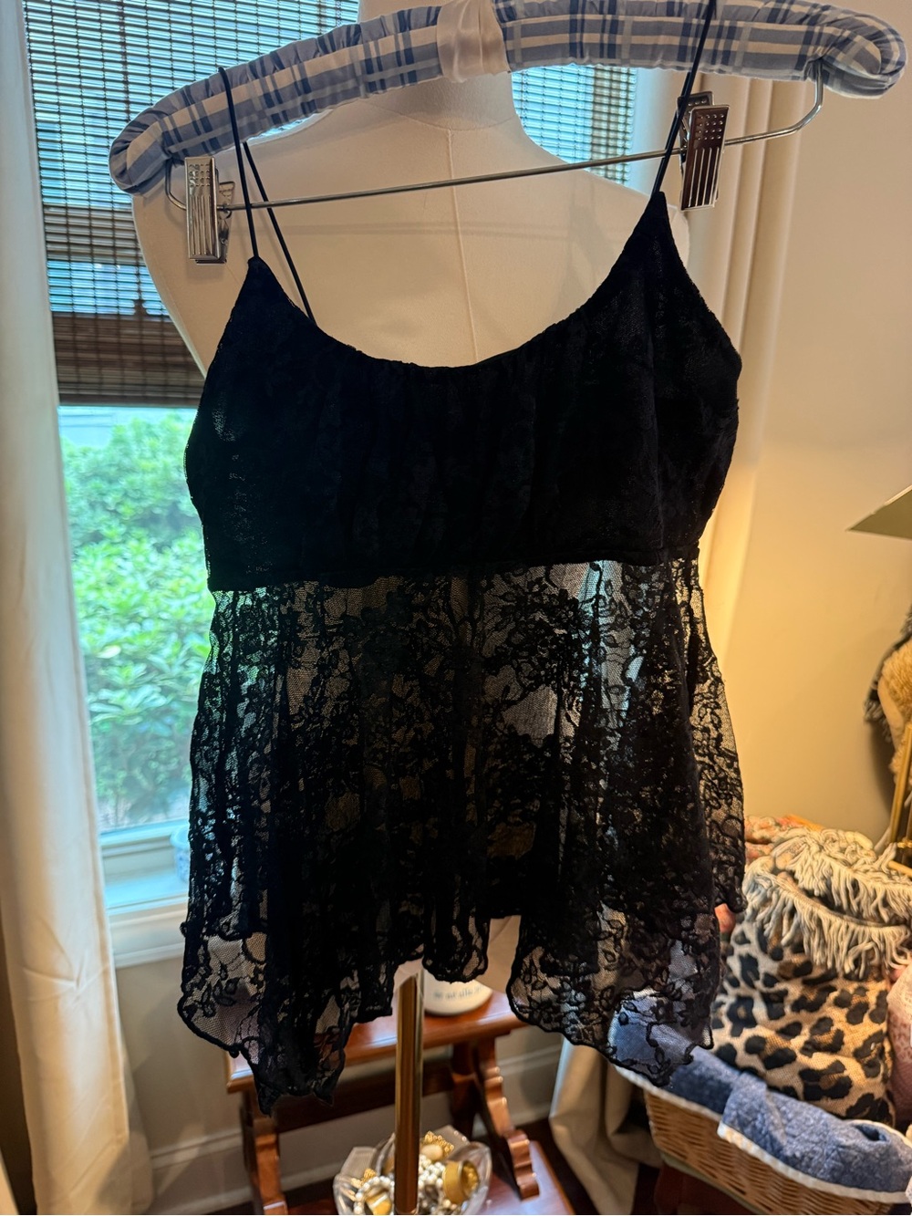 Black Lace Spaghetti-Strap Tank Top